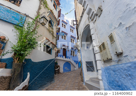 Charming Blue Alley in Chefchaouen, Morocco. Charming Blue Alley in Chefchaouen, Morocco. 116400902