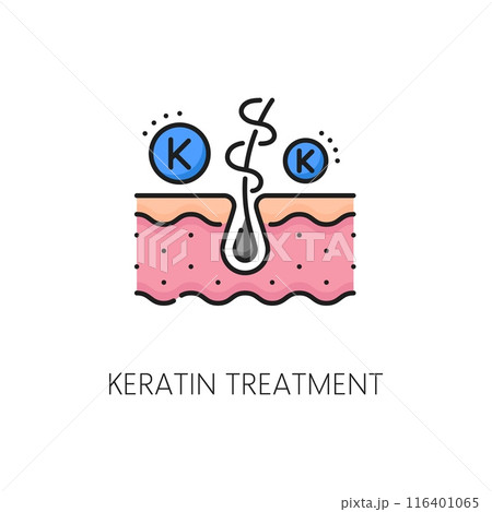 Hair care, keratin treatment outline color icon. Haircare cosmetology, bathroom cosmetics linear sign, hair health styling and grow, woman beauty treatment product outline vector icon or symbol 116401065