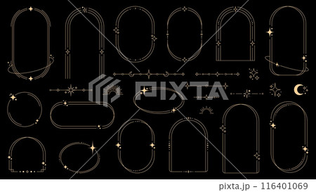 Magic celestial arch frames and borders, y2k shapes of vector line minimal boho stars, moon, sun and sparks. Oval, circle and arc shape frames with borders of astrology and esoteric outline elements Magic celestial arch frames and borders, y2k shapes of vector line minimal boho stars, moon, sun and sparks. Oval, circle and arc shape frames with borders of astrology and esoteric outline elements 116401069