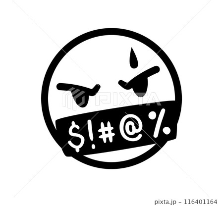 Comic swear speech bubble. Isolated vector irate emoji face with cloud, contains expressive, bold typography, vividly conveying intensity to the narrative. Hate angry talk, aggressive expletive curse 116401164