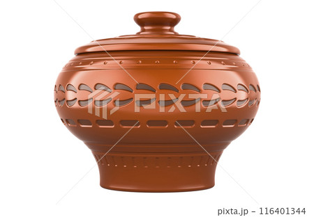 Clay Pot with Lid, 3D rendering Clay Pot with Lid, 3D rendering 116401344