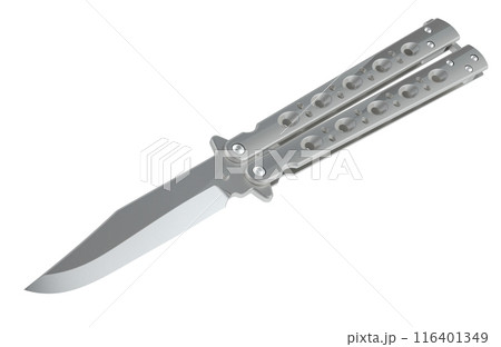 Butterfly knife, balisong. 3D rendering Butterfly knife, balisong. 3D rendering 116401349