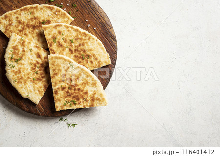 Pita bread, homemade flatbread, naan 116401412
