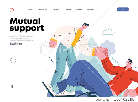 Mutual Support: Helping a fallen person get up -modern flat vector concept illustration of man assisting another man to stand up A metaphor of voluntary, collaborative exchanges of resource, services 116402299