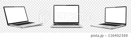 Modern laptop mockup, isolated on transparent background. Vector illustration 116402389