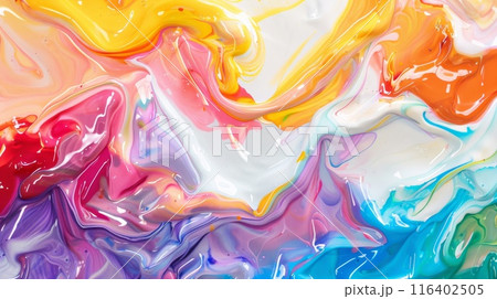 Vibrant Abstract Paint Swirls in Bright Colorful Fluid Art Vibrant Abstract Paint Swirls in Bright Colorful Fluid Art 116402505