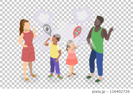 3D Isometric Flat  Illustration of Passive Smoker, Second Hand Smoke, Unhealthy Lifestyle 116402726