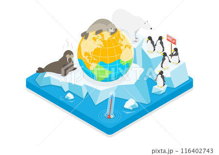 3D Isometric Flat  Illustration of Global Warming, World Climate Change, Ecology Problem 3D Isometric Flat  Illustration of Global Warming, World Climate Change, Ecology Problem 116402743