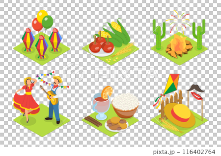 3D Isometric Flat  Illustration of Festa Junina, Traditional Brazilian Festival 116402764