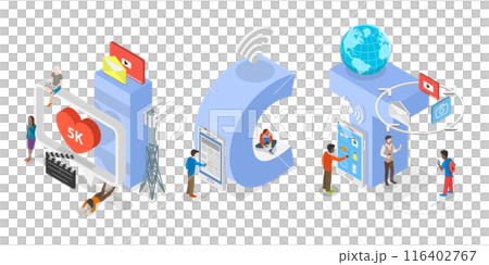 3D Isometric Flat  Illustration of ICT, Information, Communication and Technology 116402767