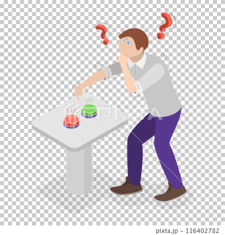 3D Isometric Flat  Illustration of Choose Button, Making a Difficult Choice 116402782