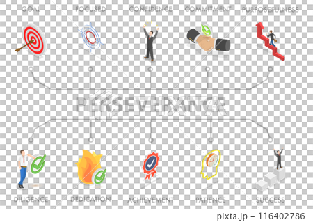 3D Isometric Flat  Illustration of Perseverance, Efforts to Reach a Goal, Achievement Success 116402786