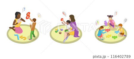 3D Isometric Flat  Illustration of Autism Treatment, Delayed Language Skills, Developmental Disorder 116402789