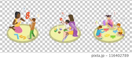 3D Isometric Flat  Illustration of Autism Treatment, Delayed Language Skills, Developmental Disorder 116402789