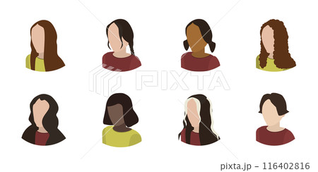 3D Isometric Flat Set of Women Hairstyles, Beautiful Young Girls Portrait with Different Hair Styles 3D Isometric Flat Set of Women Hairstyles, Beautiful Young Girls Portrait with Different Hair Styles 116402816