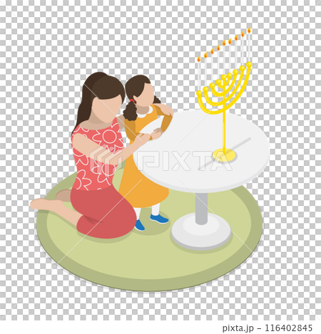 3D Isometric Flat  Illustration of Hanukkah Traditions, Jewish Holiday 116402845