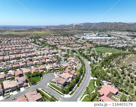 Aerial view of identical condominium houses in Lake Forest, California Aerial view of identical condominium houses in Lake Forest, California 116403179