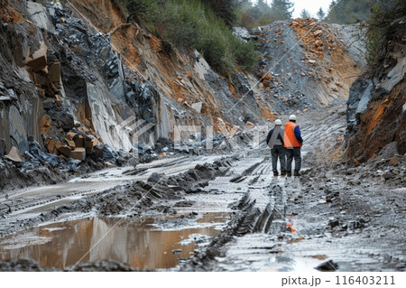 Engineers Assessing Muddy Erosion Site 116403211
