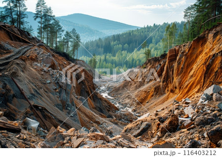 Severe Erosion in Forested Mountain Area 116403212