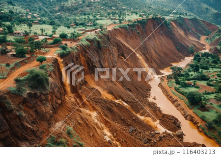 Landslide in Rural Area with Erosion 116403213