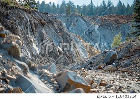 Eroded Rocky Slope in Forest Area 116403214