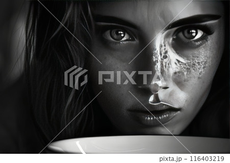 Black and White Portrait with Artistic Lighting 116403219