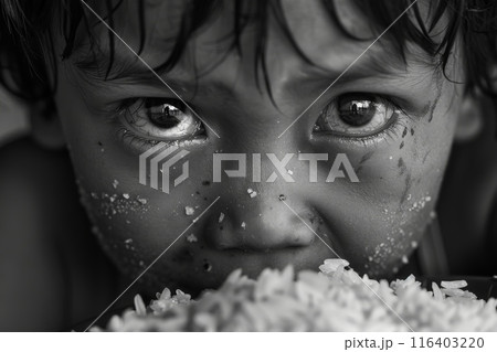 Close-Up Portrait of Child Eating Rice 116403220