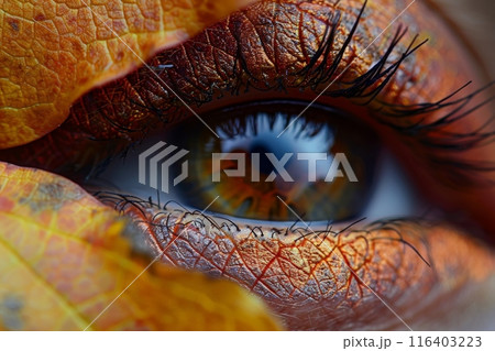 Close-Up of Eye with Autumn Makeup 116403223