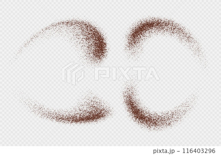 Flying coffee or chocolate powder, dust particles in motion, ground splash 116403296