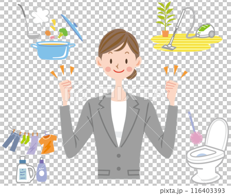家事と仕事を頑張る女性のイラスト　ビジネス 116403393