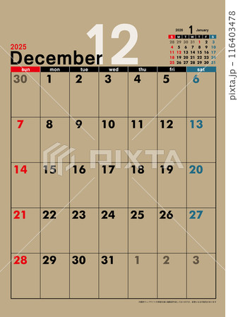 日曜始まり壁掛けカレンダー令和6年 2025年12月 カレンダー素材 クラフト紙 テンプレートデータ 日曜始まり壁掛けカレンダー令和6年 2025年12月 カレンダー素材 クラフト紙 テンプレートデータ 116403478