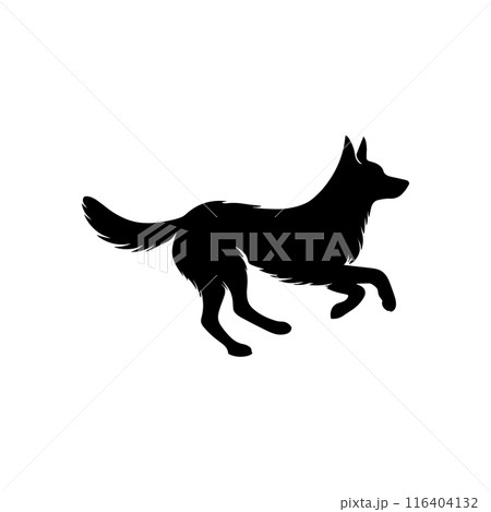 Run dog silhouette jump vector logo icon. Sport dog canine fast profile sign silhouette background. Run dog silhouette jump vector logo icon. Sport dog canine fast profile sign silhouette background. 116404132