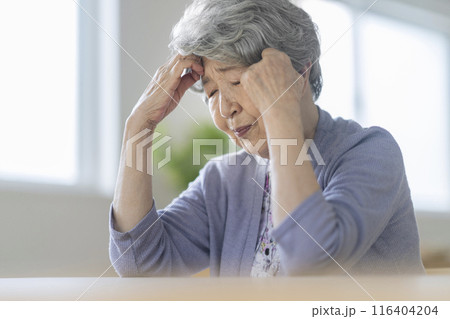 頭を抱える高齢の女性 116404204