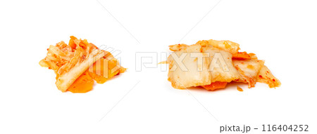 Kimchee isolated. Spicy kim chi pile, hot fermented napa cabbage, traditional jimchi, korean gimchi 116404252