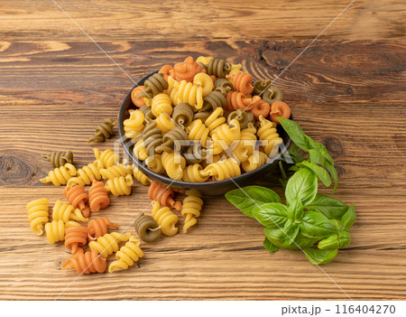 Raw Trottole Pasta, Dry Vesuvio Macaroni, Italian funghetto, Raw Noodle Raw Trottole Pasta, Dry Vesuvio Macaroni, Italian funghetto, Raw Noodle 116404270