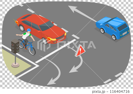 3D Isometric Flat  Illustration of Traffic Regulating Rules and Tips, Safety Drive 116404716