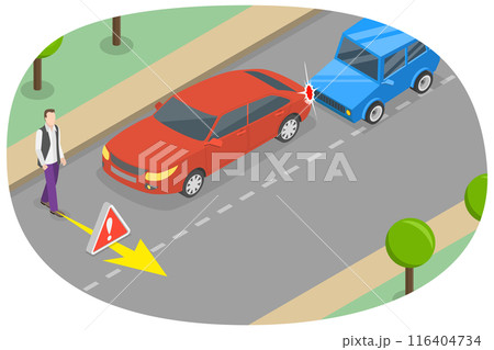 3D Isometric Flat  Illustration of Pedestrian Safety Rules, Crossing a Road 116404734
