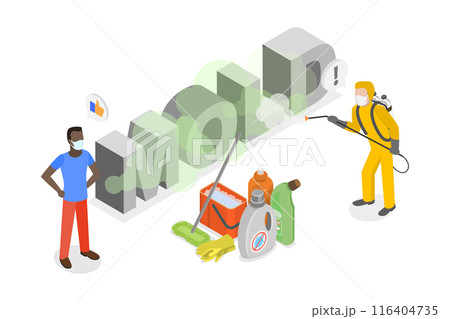 3D Isometric Flat  Illustration of Professional Disinfector, Mold Removal Service 116404735