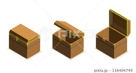 3D Isometric Flat Set of Chests, Empty Treasure Boxes 3D Isometric Flat Set of Chests, Empty Treasure Boxes 116404749