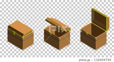 3D Isometric Flat Set of Chests, Empty Treasure Boxes 3D Isometric Flat Set of Chests, Empty Treasure Boxes 116404749