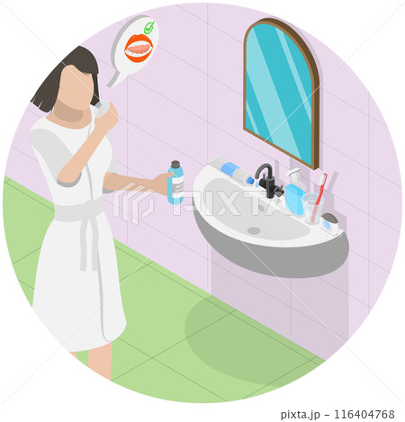 3D Isometric Flat  Illustration of Mouthwash, Daily Oral Hygiene Routine 116404768