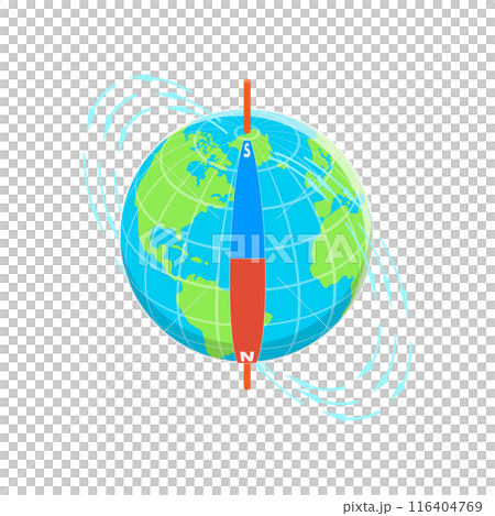 3D Isometric Flat Illustration of Earth's Magnetic Field, Geographical Pole of the Globe 3D Isometric Flat Illustration of Earth's Magnetic Field, Geographical Pole of the Globe 116404769