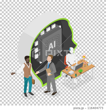 3D Isometric Flat  Illustration of Business Industry Robot Factory, AI and Virtual Technology 116404773