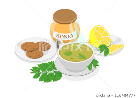3D Isometric Flat Icon of Mint Leaf Tea, Herbal Hot Drink 3D Isometric Flat Icon of Mint Leaf Tea, Herbal Hot Drink 116404777