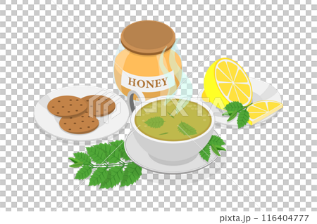 3D Isometric Flat  Icon of Mint Leaf Tea, Herbal Hot Drink 116404777