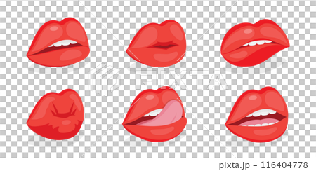 3D Isometric Flat  Set of Female Lips, Expression Different Emotions 116404778