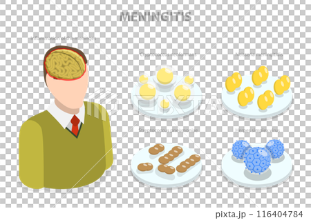 3D Isometric Flat  Illustration of Meningitis, Meningococcal Disease, Dangerous Meninges Inflammation 116404784