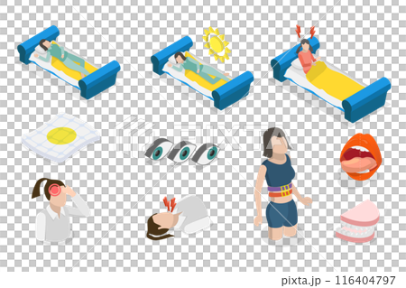 3D Isometric Flat  Illustration of Sleep Disorders, Sleeplessness or Insomnia 116404797