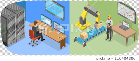 3D Isometric Flat  Illustration of Information Technology And Operational Technology, IT vs OT 116404806