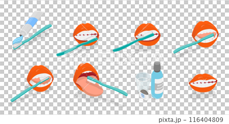 3D Isometric Flat  Illustration of Teeth Cleaning , Oral Hygiene 116404809